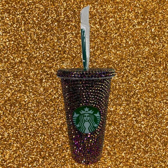 Starbucks Purple Copper Iridescent Rhinestone Studded Cold Reusable Cup & Straw - Picture 1 of 9